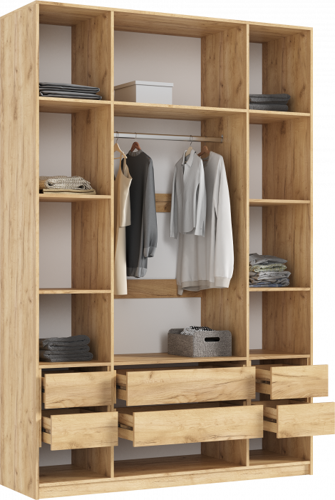 Марвэл Шкаф 4-х створчатый 1600, с доп.ящиками Браш Графит, Дуб Крафт