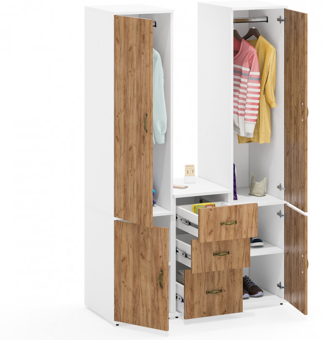 Лидер-8 Пенал МД 23Б + Пенал МД 23Б + Тумба МД 3.16, цвет белый шагрень/крафт золото, ШхГхВ 120х50х190 см., универсальная сборка