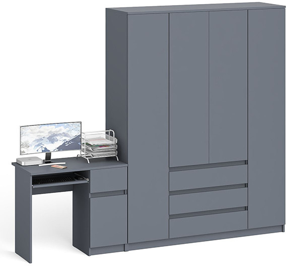 Мори Стол компьютерный МС-1 правый + Шкаф МШ1600.1, цвет графит, ШхГхВ 250,4х50,4х209,6 см., выдвижной ящик справа, НЕ универсальная сборка
