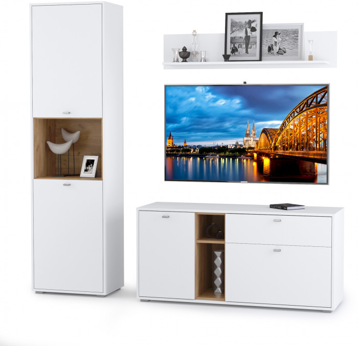 Бэль № 09, цвет дуб крафт золотой/белый премиум, ШхГхВ 210х43х200 см., ниша для ТВ 130х43х120 см., НЕ универсальная сборка