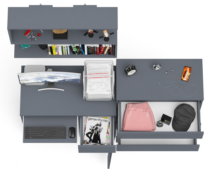 Мори компьютерный стол МС-1 правый + Комод МК800.4 + Полка 900, графит