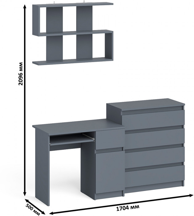 Мори компьютерный стол МС-1 правый + Комод МК800.4 + Полка 900, графит