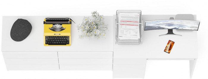 Мори Стол компьютерный МС-1 левый + Комод МК1200.6, цвет белый, ШхГхВ 210,4х50х76,6 см., выдвижной ящик слева, НЕ универсальная сборка