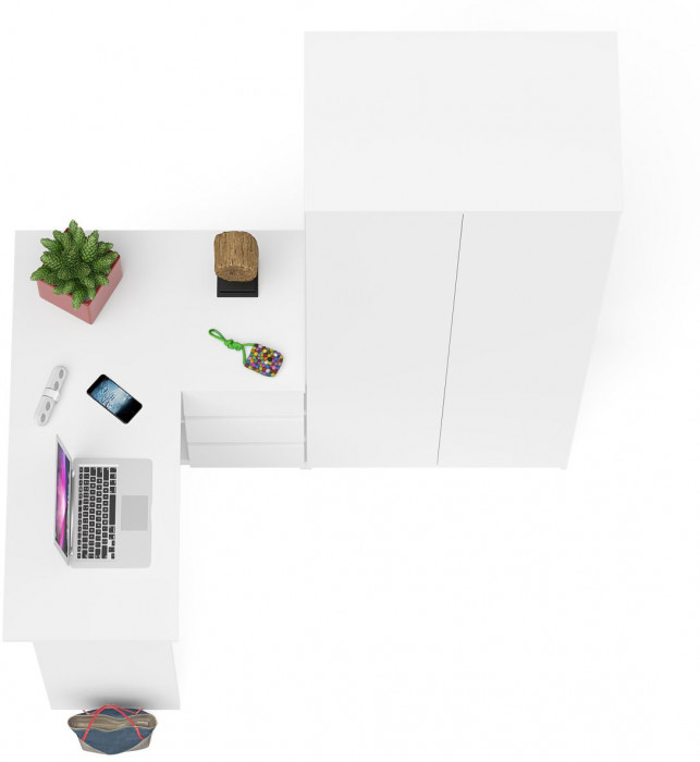 Мори Стол компьютерный МС-16 правый + Шкаф МШ800.1, цвет белый, ШхГхВ 204,8х84,9х209,6 см., выдвижные ящики справа, НЕ универсальная сборка