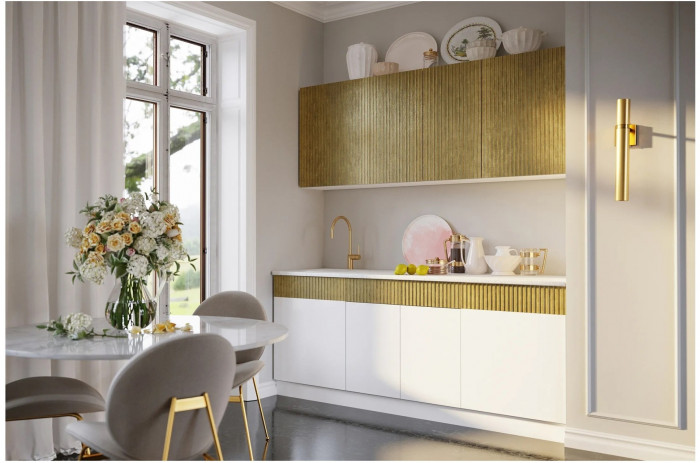 Кухня МДФ Оливия 2000 (Шарли Пинк/Шарли Бриз, Белый)