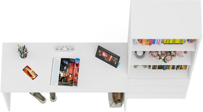 Мори письменный стол МСП1200.1 + Стеллаж МСТ600.3, белый