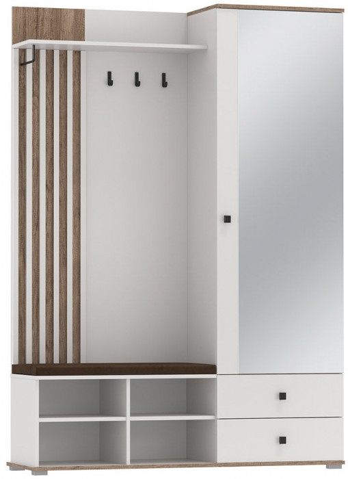 Шкаф для прихожей 51.22 Либерти опора h=20мм с зеркалом Белый / Дуб Каньон