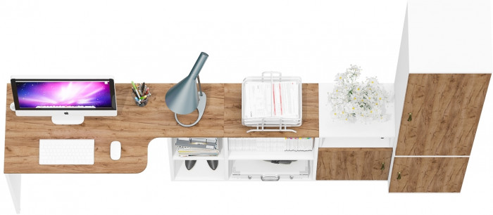 Лидер-8 Стол + Тумба МД 3.19 + Пенал МД 21Б, цвет белый шагрень/крафт золото, ШхГхВ 245х50/37,5х75/190 или 115х160/50х75/190 см., НЕ ун. сборка