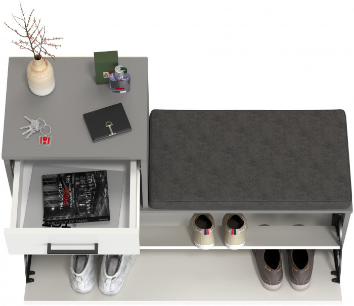 Лира ГК 2-0714граф/бел Тумба под обувь, цвет графит/белый, ШхГхВ 100х33х75,5 см., универсальная сборка