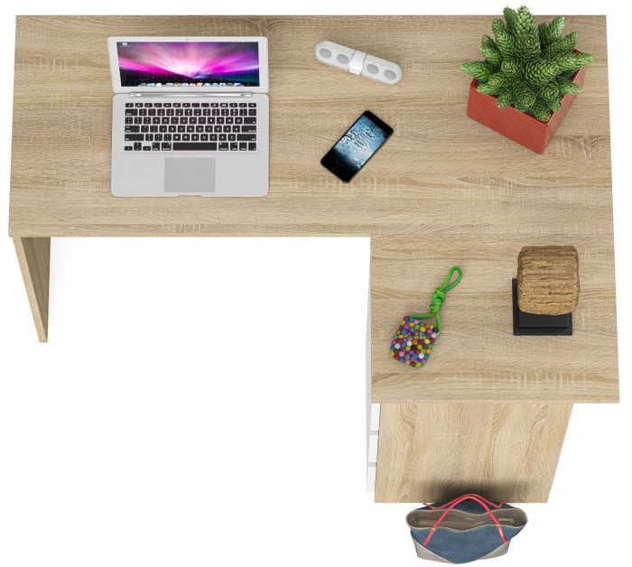 Мори Стол компьютерный МС-16 правый, цвет дуб сонома/белый, ШхГхВ 124,4х84,9х76,6 см., выдвижные ящики справа, НЕ универсальная сборка