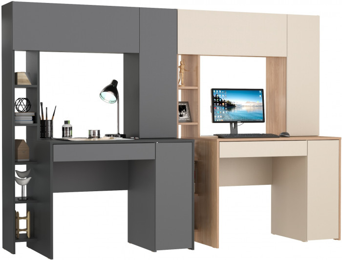 Два стола компьютерных Комфорт 12.71, цвет антрацит/тёмно-серый/гикори рокфорд натуральный/сатин, ШхГхВ 233,4х60,2х165,4 см., НЕ универсальная сборка