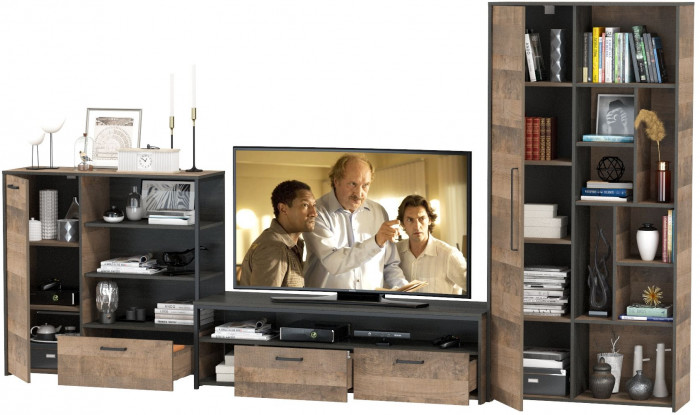 Трувор Гостиная 048, цвет дуб гранж песочный/интра, ШхГхВ 351,8х45,4х194,2 см., универсальная сборка