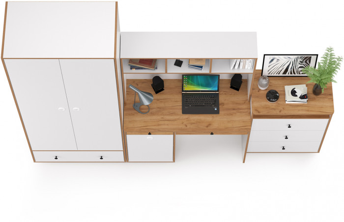 Вуди Компоновка № 51, цвет белый премиум/дуб крафт золотой, ШхГхВ 266х52,7х180,3 см., универсальная сборка