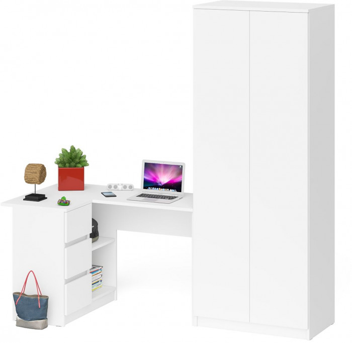 Мори компьютерный стол МС-16 левый + Шкаф МШ800.1, белый