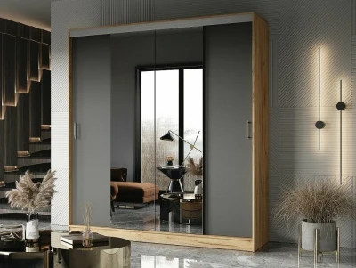 Шкаф-купе Альянс-3 ЛДСП, Графит/Дуб крафт золотой