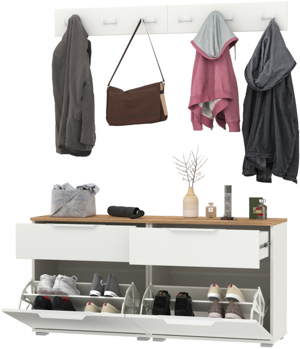 Октава Прихожая 05, белый шагрень/дуб крафт золотой/фасады МДФ белый шагрень