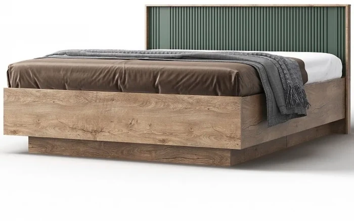 Кровать 160х200 "Герта" с ортопедическим основанием + ПМ - Дуб канзас/Зеленый матовый