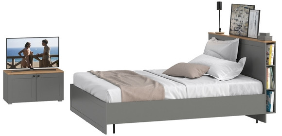 Остин 11.53 Кровать + ортопед + 13.257 Тумба, серый графит/дуб крафт золотой