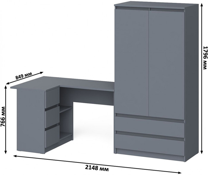 Мори Стол компьютерный МС-16 левый + Шкаф МШ900.1, цвет графит, ШхГхВ 214,8х84,9х179,6 см., выдвижные ящики слева, НЕ универсальная сборка
