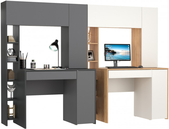 Два стола компьютерных Комфорт 12.71, цвет антрацит/тёмно-серый/дуб золотой/белый, ШхГхВ 233,4х60,2х165,4 см., НЕ универсальная сборка
