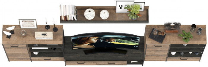 Трувор Гостиная 049, цвет дуб гранж песочный/интра, ШхГхВ 367,8х45,4х210 см., универсальная сборка