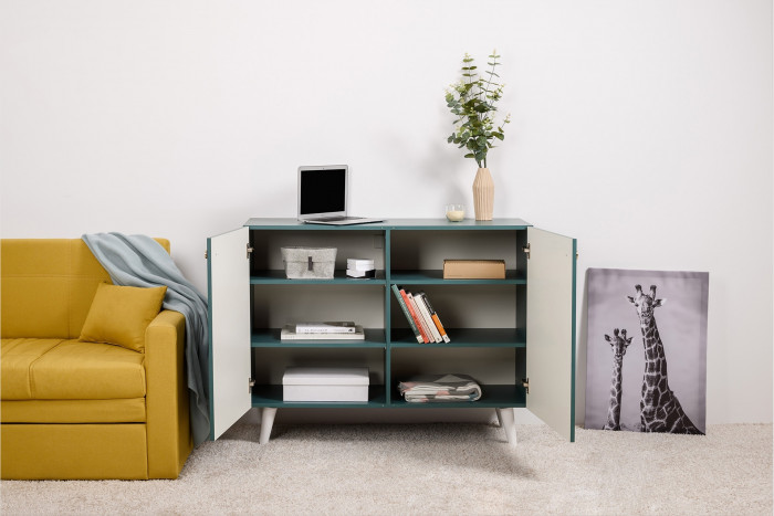 Либера Комод-тумба 16.230.01, цвет пасифай/белый, ШхГхВ 115,3х42,6х92,3 см., фасады с рисунком Тропический лес, две дверки