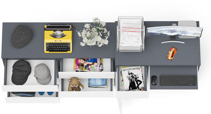 Мори Стол компьютерный МС-1 левый + Комод МК1200.6, цвет графит/белый, ШхГхВ 210,4х50х76,6 см., выдвижной ящик слева, НЕ универсальная сборка