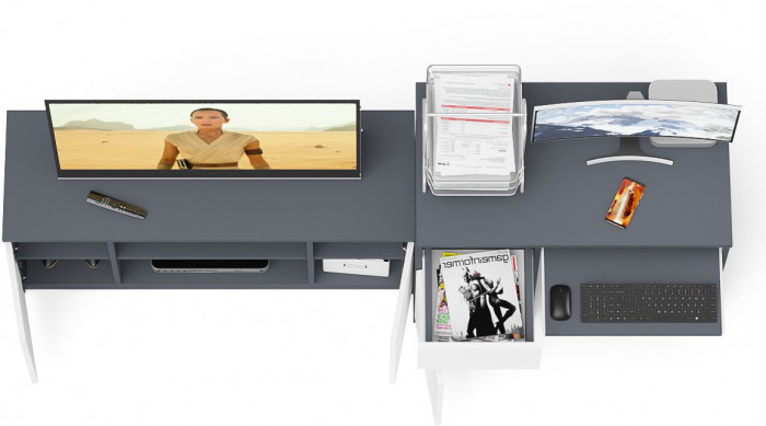 Мори Стол компьютерный МС-1 левый + Тумба МТВ1200.1, цвет графит/белый, ШхГхВ 210,4х50х76,6 см., выдвижной ящик слева, НЕ универсальная сборка