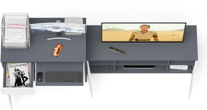 Мори Стол компьютерный МС-1 левый + Тумба МТВ1200.1, цвет графит/белый, ШхГхВ 210,4х50х76,6 см., выдвижной ящик слева, НЕ универсальная сборка