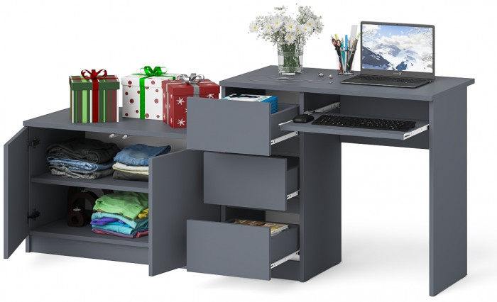 Мори компьютерный стол МС-6 левый + Тумба МА900.1, графит