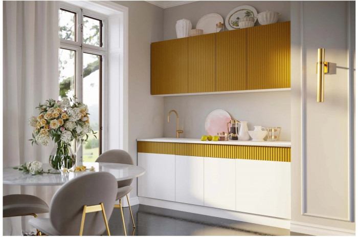 Кухня МДФ Оливия 2000 (Шарли Мокко/Шарли Пинк, Белый)