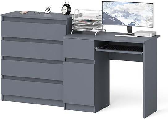 Мори компьютерный стол МС-1 левый + Комод МК800.4, графит