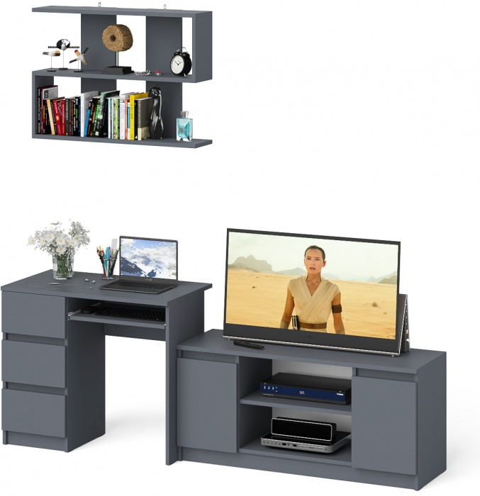 Мори компьютерный стол МС-6 левый + Тумба МТВ1200.1 + Полка 900, графит