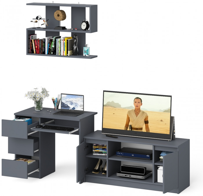 Мори компьютерный стол МС-6 левый + Тумба МТВ1200.1 + Полка 900, графит