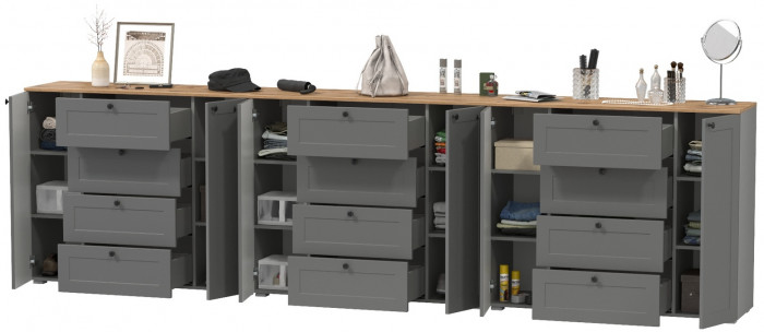 Остин 16.221 Комод + 16.221 Комод + 16.221 Комод, серый графит/дуб крафт золотой