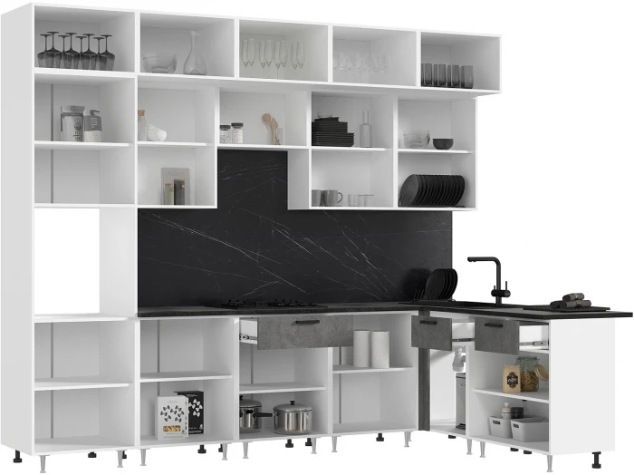 ЛДСП Кухня Рио NEW 3,0х1,8м Компановка №2 бетон светлый/бетон темный (кастилло)