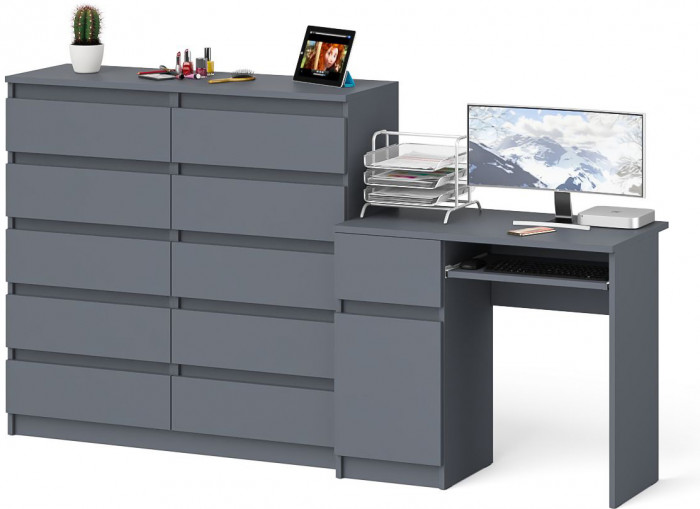 Мори Стол компьютерный МС-1 левый + Комод МК1200.10, цвет графит, ШхГхВ 210,4х50х115 см., выдвижной ящик слева, НЕ универсальная сборка