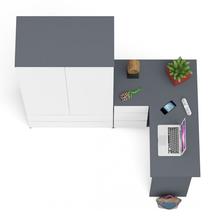Мори Стол компьютерный МС-16 левый + Шкаф МШ900.1, цвет графит/белый, ШхГхВ 214,8х84,9х179,6 см., выдвижные ящики слева, НЕ универсальная сборка