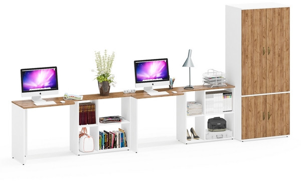 Лидер-8 Стол + Стол + Шкаф МД 19Б, белый шагрень/крафт золото