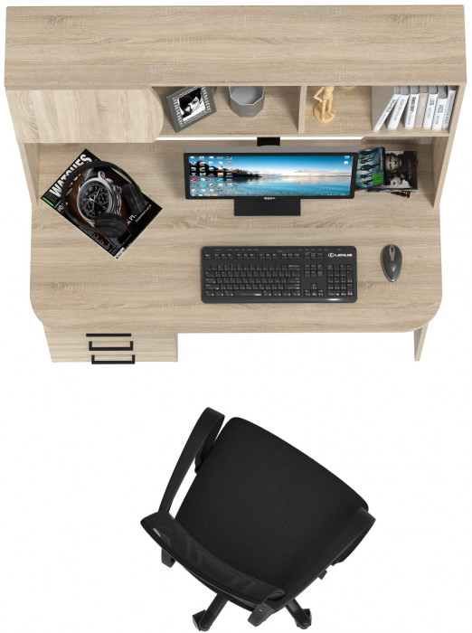 Стол 6-0606 Сигма + кресло 103 чёрное, цвет дуб сонома, ШхГхВ 120,5х60,5х166 см., НЕ универсальная сборка