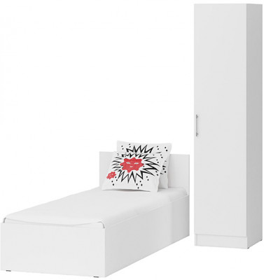 Кровать 0800 + Пенал Стандарт, цвет белый, ШхГхВ 83,5х203,5х70 + 45х52х200 см., сп.м. 800х2000 мм., без матраса, основание есть