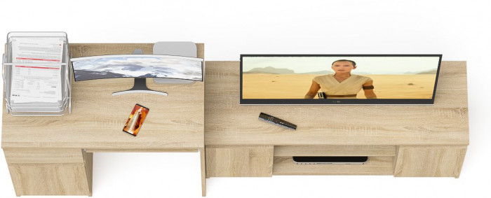 Мори Стол компьютерный МС-1 левый + Тумба МТВ1200.1, цвет дуб сонома, ШхГхВ 210,4х50х76,6 см., выдвижной ящик слева, НЕ универсальная сборка