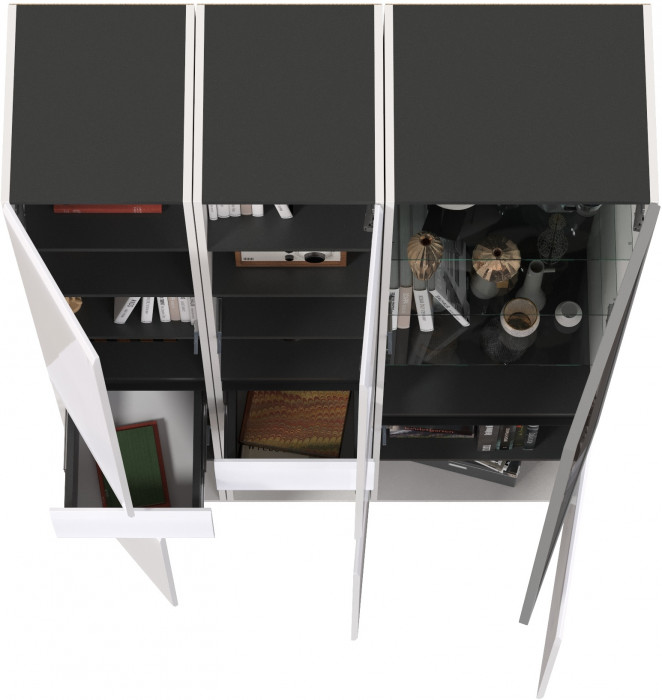 Сидней 13.202 Шкаф с ящиком 2 штуки + Шкаф-витрина 13.201, корпус: белый/чёрный/фасады: МДФ белый глянец/стекло