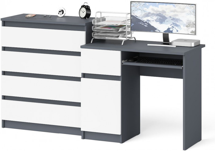 Мори компьютерный стол МС-1 левый + Комод МК800.4, графит/белый