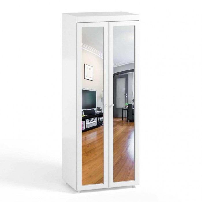 Шкаф 2-х дверный с зеркалами (гл.560) Монако МН-48 белое дерево