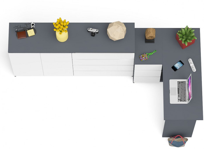 Мори компьютерный стол МС-16 левый + Комод МК1600.1, графит/белый