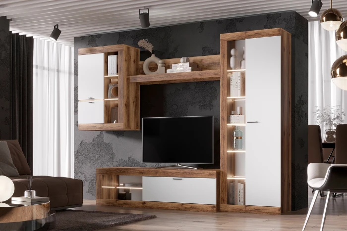 Прага Модульная Гостиная, вариант №5, Дуб Делано/Белый глянец