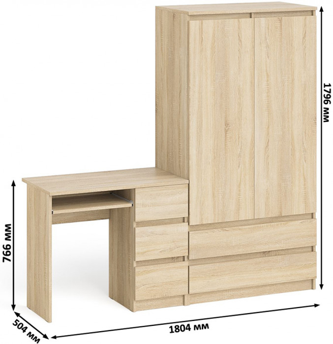 Мори компьютерный стол МС-6 правый + Шкаф МШ900.1, дуб сонома