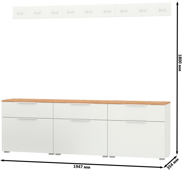 Октава Прихожая 06, белый шагрень/дуб крафт золотой/фасады МДФ белый шагрень