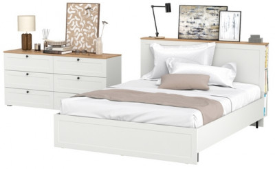 Остин 11.53 Кровать + ортопед + 16.240 Комод, белый шагрень/дуб крафт золотой